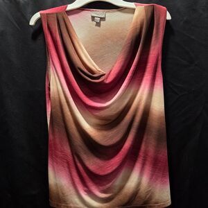 ROZ & ALI Sleeveless Cowl Neck Top M Women's Ombre Knit Brown Pink Tan Stretch